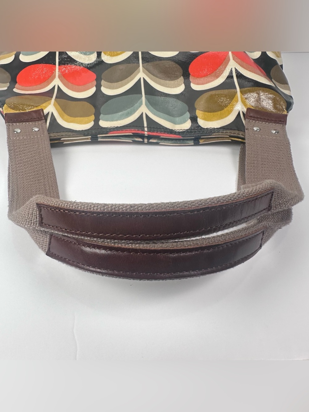Orla Kiely Stem Print Coated Canvas Purse Retro Mod Floral Shoulder Tote Bag - Picture 13 of 16